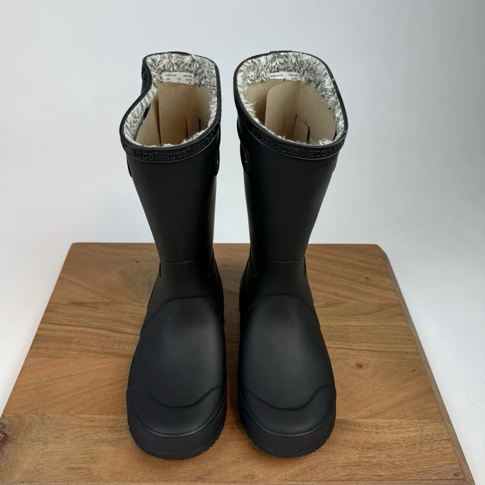 New NIB Big Kids Childrens Bogs Rainboot Plush Black Waterproof Boots‎ Size 5 Y